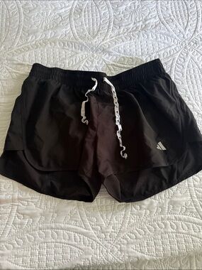 adidas Black Athletic Running Shorts with White Drawstring